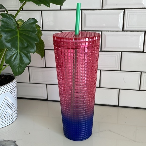 NWT Starbucks 2022 watermelon pink purple gradient ombré grid Venti 24oz Tumbler - Picture 6 of 7